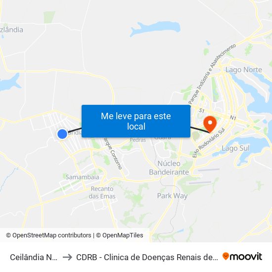 Ceilândia Norte to CDRB - Clinica de Doenças Renais de Brasília map