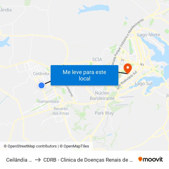 Ceilândia Sul to CDRB - Clinica de Doenças Renais de Brasília map