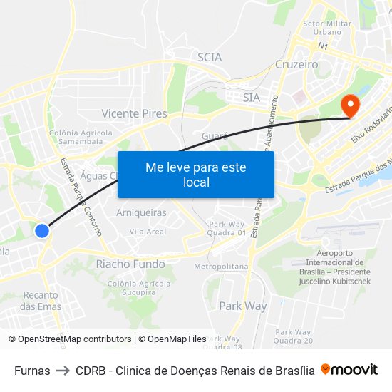 Furnas to CDRB - Clinica de Doenças Renais de Brasília map