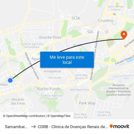 Samambaia Sul to CDRB - Clinica de Doenças Renais de Brasília map