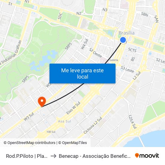 Rod.P.Piloto | Plataforma D (Box 16) to Benecap - Associação Beneficente da Capital Federal do Brasil map