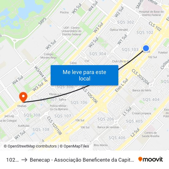 102 Sul to Benecap - Associação Beneficente da Capital Federal do Brasil map
