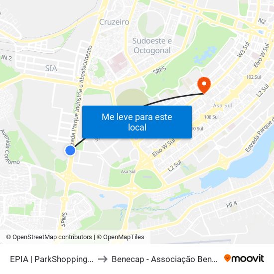 EPIA | ParkShopping / Carrefour (SEMIURBANO) to Benecap - Associação Beneficente da Capital Federal do Brasil map