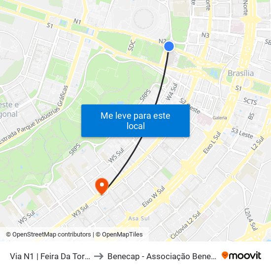 Via N1 | Feira Da Torre / Eixo Ibero-Americano to Benecap - Associação Beneficente da Capital Federal do Brasil map