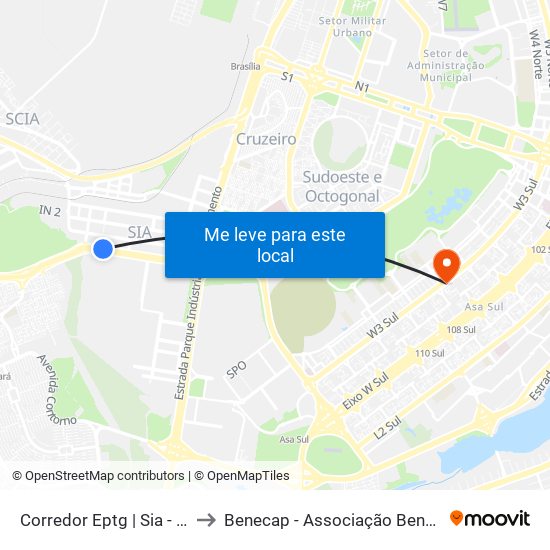 Corredor Eptg | Sia - Caesb (Sentido Taguatinga) to Benecap - Associação Beneficente da Capital Federal do Brasil map