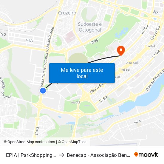 Epia Sul | Parkshopping / Rod. Interestadual / Assaí to Benecap - Associação Beneficente da Capital Federal do Brasil map