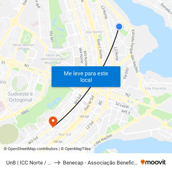 UnB | ICC Norte / Faculdade de Direito to Benecap - Associação Beneficente da Capital Federal do Brasil map