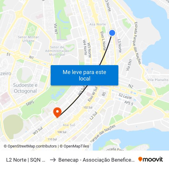 L2 Norte | SQN 406 (UnB / CEAN) to Benecap - Associação Beneficente da Capital Federal do Brasil map