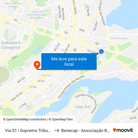 Via S1 | Supremo Tribunal Federal / Praça Dos Três Poderes to Benecap - Associação Beneficente da Capital Federal do Brasil map