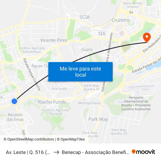 Av. Leste | Q. 516 (Setor De Mansões Q. 5) to Benecap - Associação Beneficente da Capital Federal do Brasil map