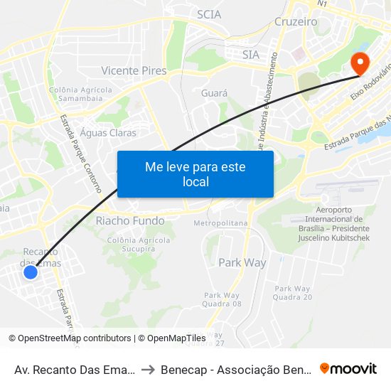 Av. Recanto Das Emas | Qd. 203 (Igreja Universal) to Benecap - Associação Beneficente da Capital Federal do Brasil map