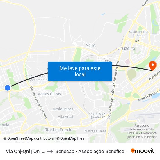 Via Qnj-Qnl | Qnl 1 (Ubs 3 / Ced 6) to Benecap - Associação Beneficente da Capital Federal do Brasil map