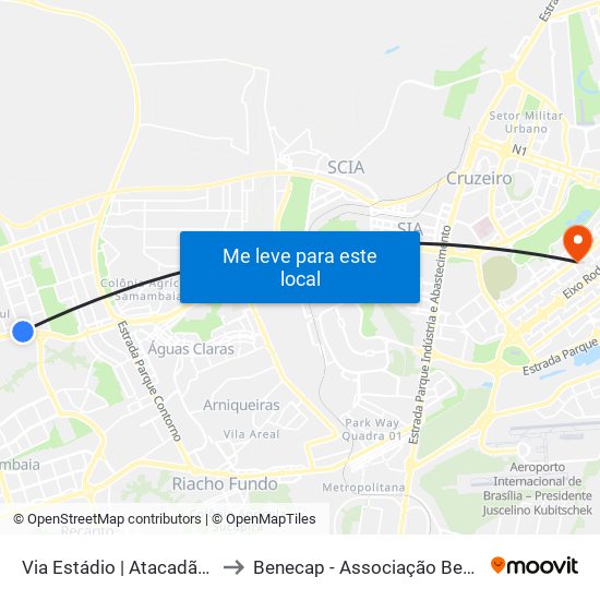 Via Estádio | Atacadão / Dca II / Rodoviária / Estádio to Benecap - Associação Beneficente da Capital Federal do Brasil map
