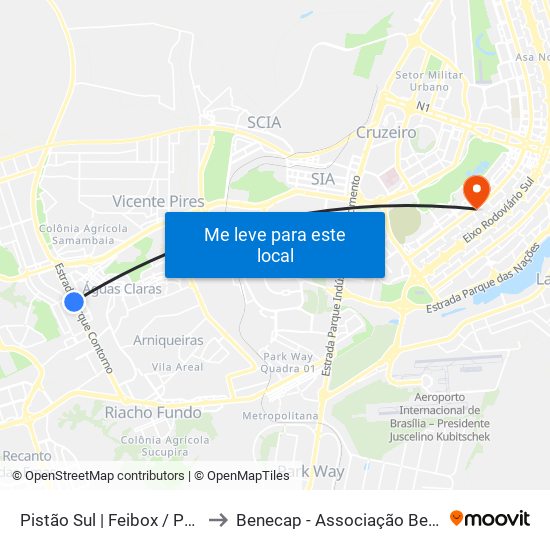 Pistão Sul | Feibox / Patio Capital / Assaí / Leroy Merlin to Benecap - Associação Beneficente da Capital Federal do Brasil map