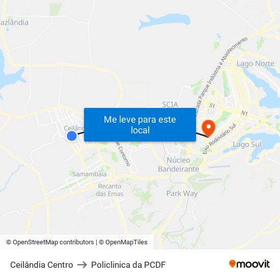 Ceilândia Centro to Policlinica da PCDF map