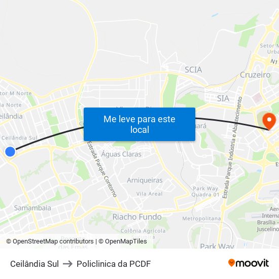 Ceilândia Sul to Policlinica da PCDF map