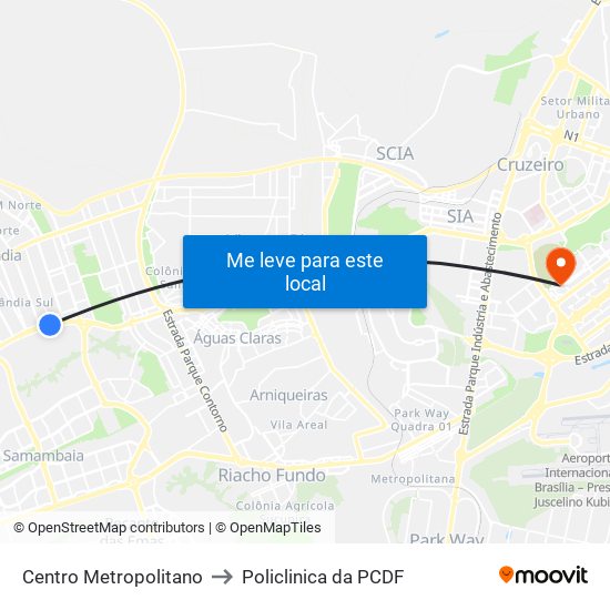 Centro Metropolitano to Policlinica da PCDF map