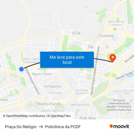 Praça Do Relógio to Policlinica da PCDF map