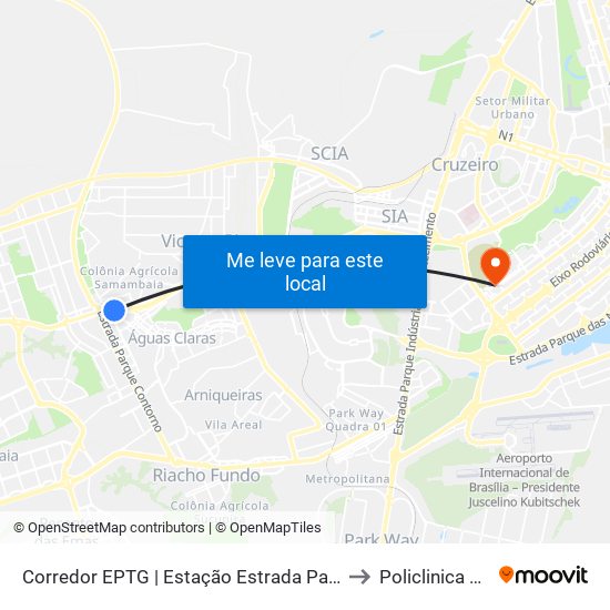 Corredor Eptg | Estação Estrada Parque (Sentido Tag.) to Policlinica da PCDF map