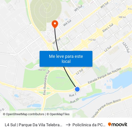 L4 Sul | Parque Da Vila Telebrasília to Policlinica da PCDF map