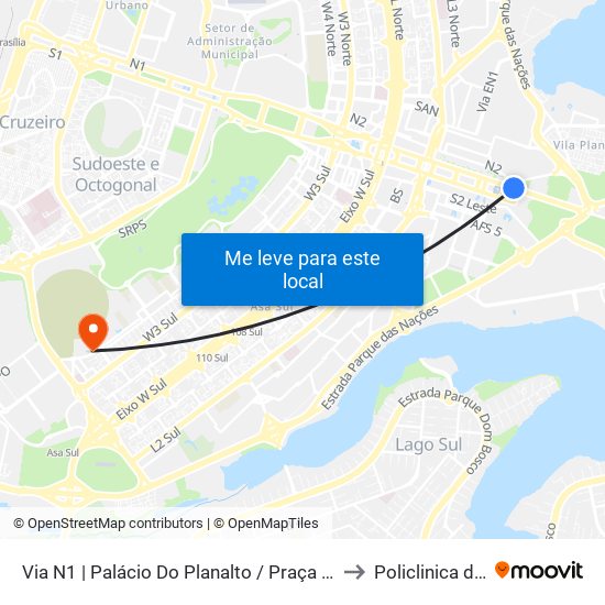 Via N1 | Palácio Do Planalto / Praça Dos Três Poderes to Policlinica da PCDF map
