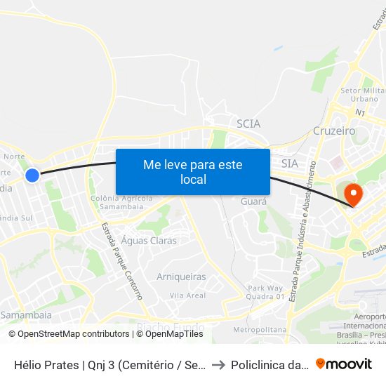 Hélio Prates | Qnj 3 (Cemitério / Setor H Norte) to Policlinica da PCDF map