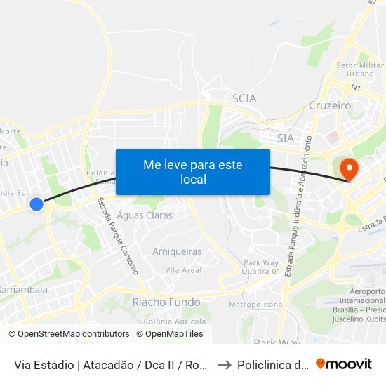 Via Estádio | Atacadão / Dca II / Rodoviária / Estádio to Policlinica da PCDF map