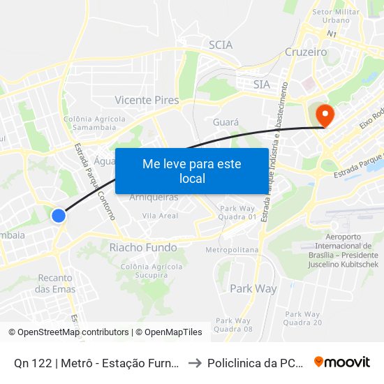 Qn 122 | Metrô - Estação Furnas to Policlinica da PCDF map