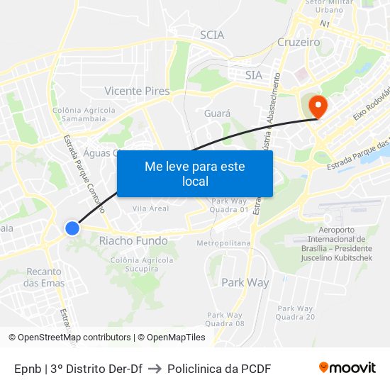 Epnb | 3º Distrito Der-Df to Policlinica da PCDF map