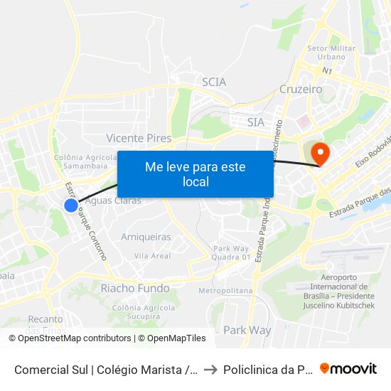 Comercial Sul | Colégio Marista / Ced 2 to Policlinica da PCDF map