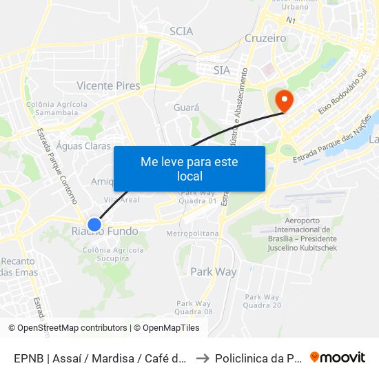 EPNB | Assaí / Mardisa / Café do Sítio to Policlinica da PCDF map