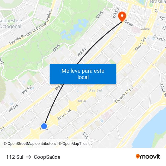 112 Sul to CoopSaúde map