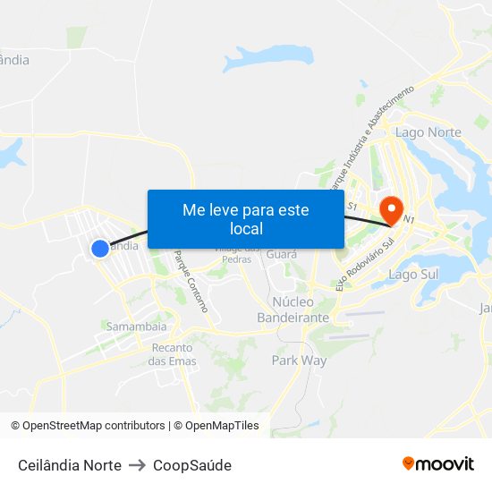 Ceilândia Norte to CoopSaúde map