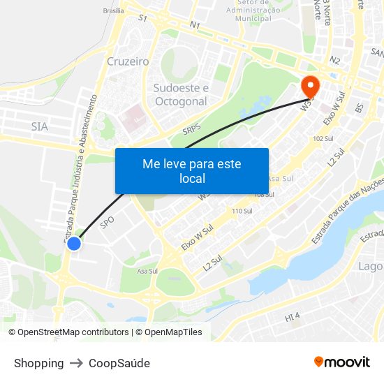 Shopping to CoopSaúde map