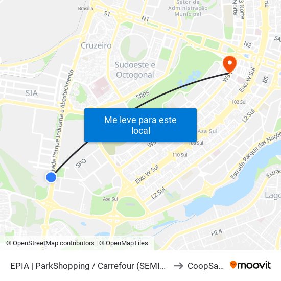 Epia Sul | Parkshopping (Linhas Do Entorno) to CoopSaúde map