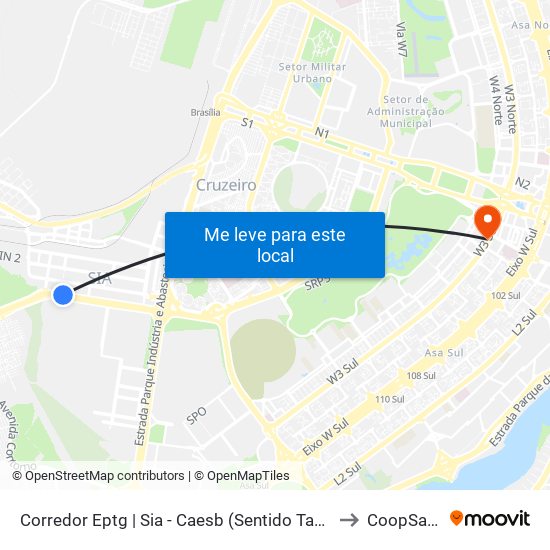 Corredor Eptg | Sia - Caesb (Sentido Taguatinga) to CoopSaúde map