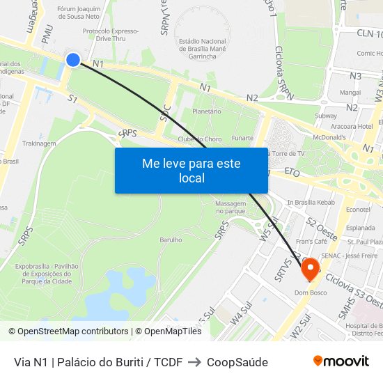 Via N1 | Palácio do Buriti / TCDF to CoopSaúde map