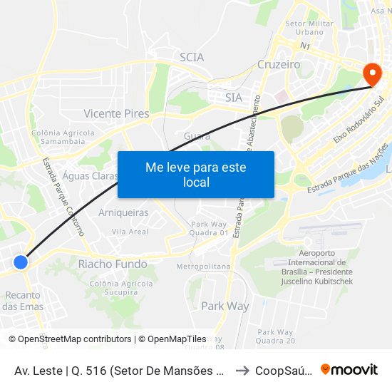 Av. Leste | Q. 516 (Setor De Mansões Q. 5) to CoopSaúde map