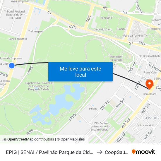 Epig | Senai / Pavilhão Parque Da Cidade to CoopSaúde map