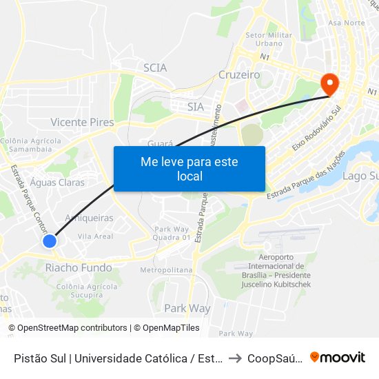 Pistão Sul | Universidade Católica / Estácio to CoopSaúde map