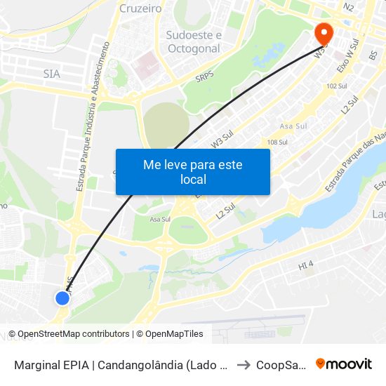 Marginal EPIA Sul | Candangolândia «Oposto» to CoopSaúde map