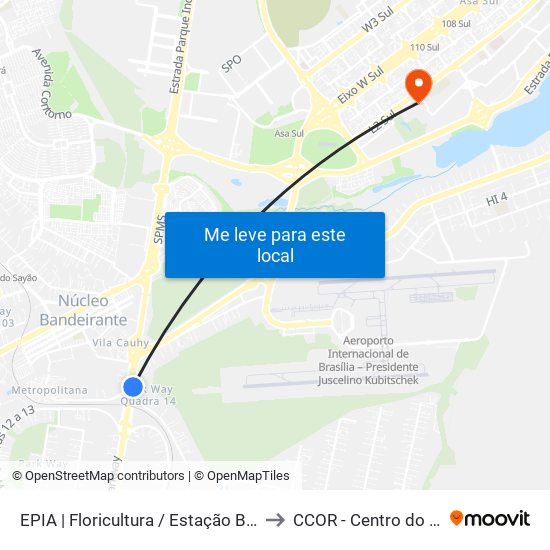 EPIA | Floricultura / Estação BRT Park Way to CCOR - Centro do Coração map