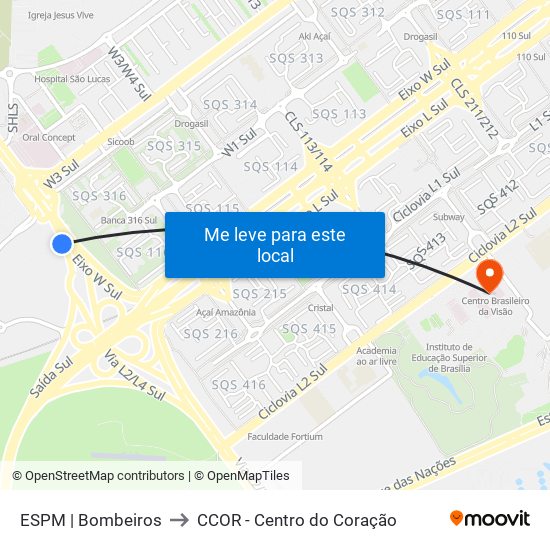 ESPM | Bombeiros to CCOR - Centro do Coração map