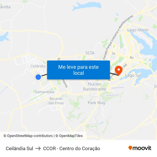 Ceilândia Sul to CCOR - Centro do Coração map