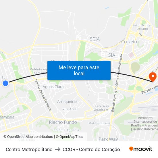 Centro Metropolitano to CCOR - Centro do Coração map