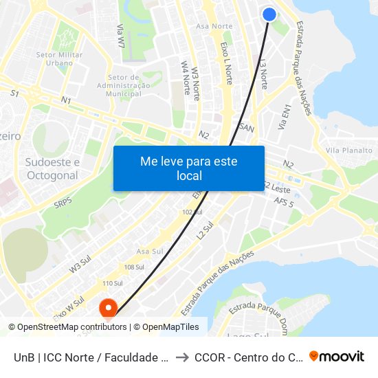 UnB | ICC Norte / Faculdade de Direito to CCOR - Centro do Coração map