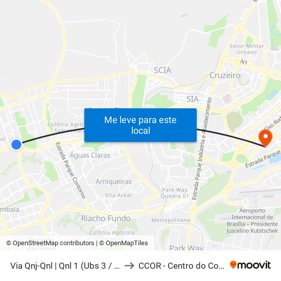 Via Qnj-Qnl | Qnl 1 (Ubs 3 / Ced 6) to CCOR - Centro do Coração map