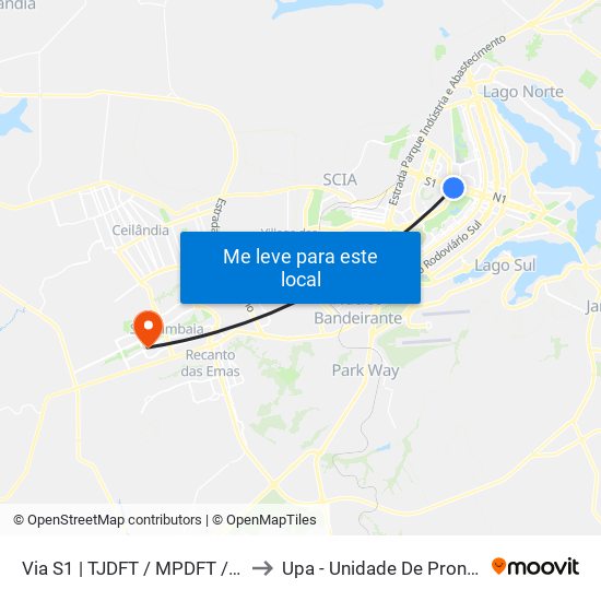 Via S1 | Tjdft / Mpdft / Palácio Do Buriti to Upa - Unidade De Pronto Atendimento map