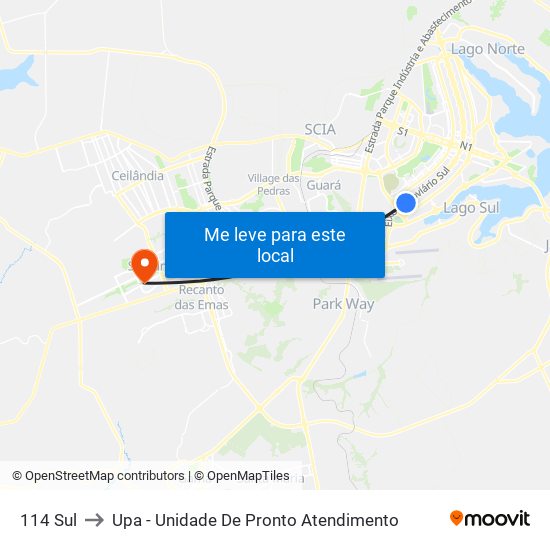 114 Sul to Upa - Unidade De Pronto Atendimento map