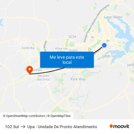 102 Sul to Upa - Unidade De Pronto Atendimento map